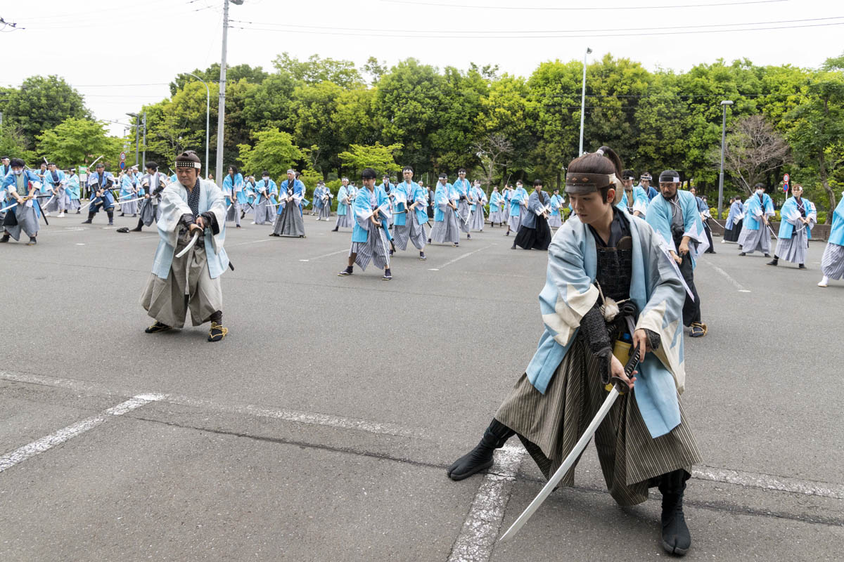 ひの新選組まつり「待たせたな！」、でも、雨には参った、ねっ。