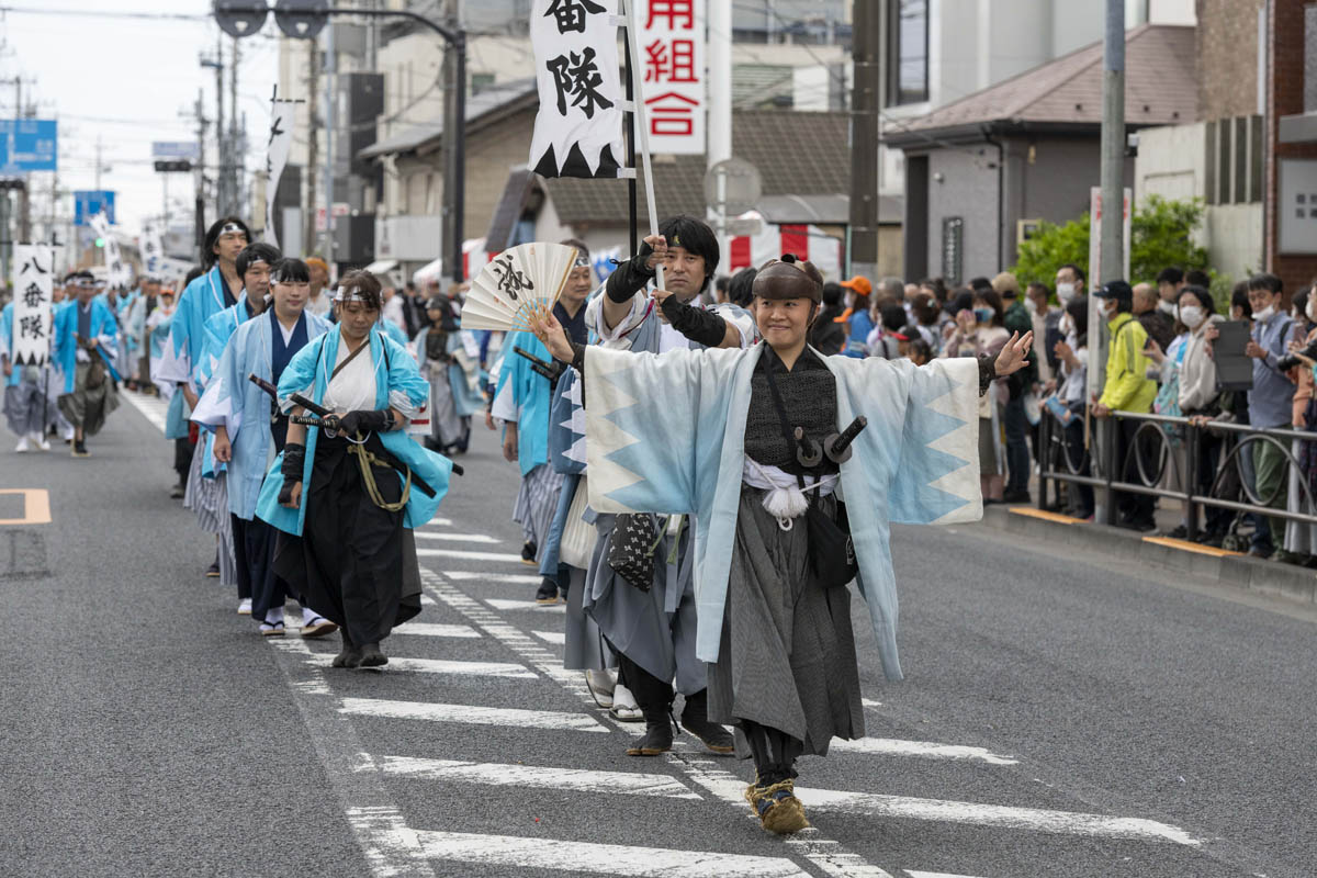 ひの新選組まつり「待たせたな！」、でも、雨には参った、ねっ。