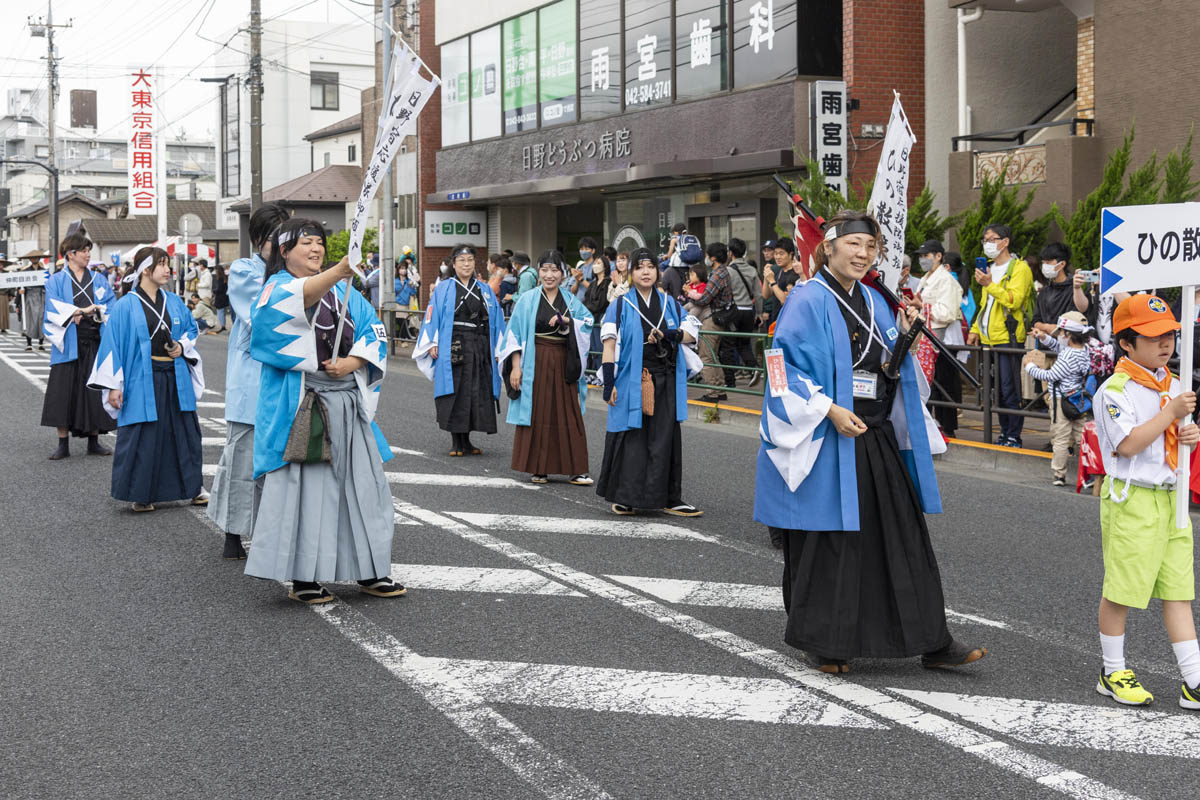 ひの新選組まつり「待たせたな！」、でも、雨には参った、ねっ。