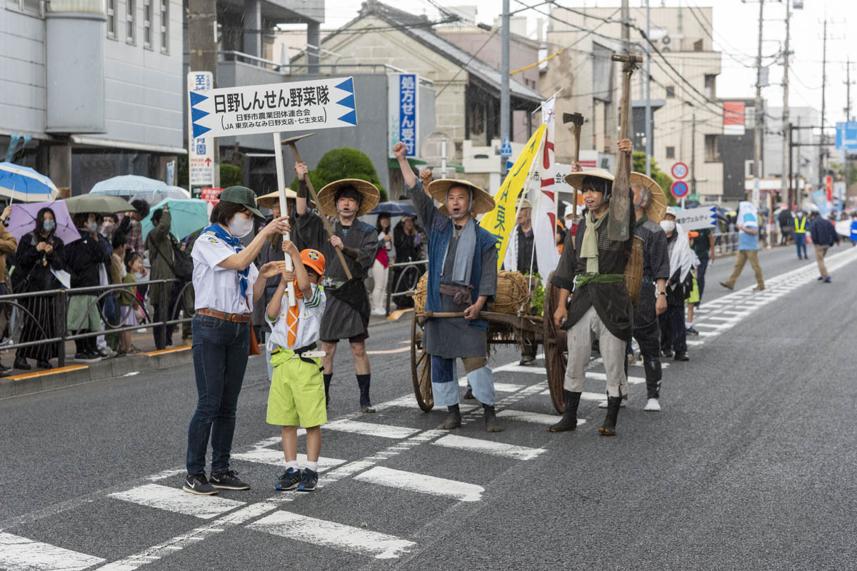 ひの新選組まつり「待たせたな！」、でも、雨には参った、ねっ。