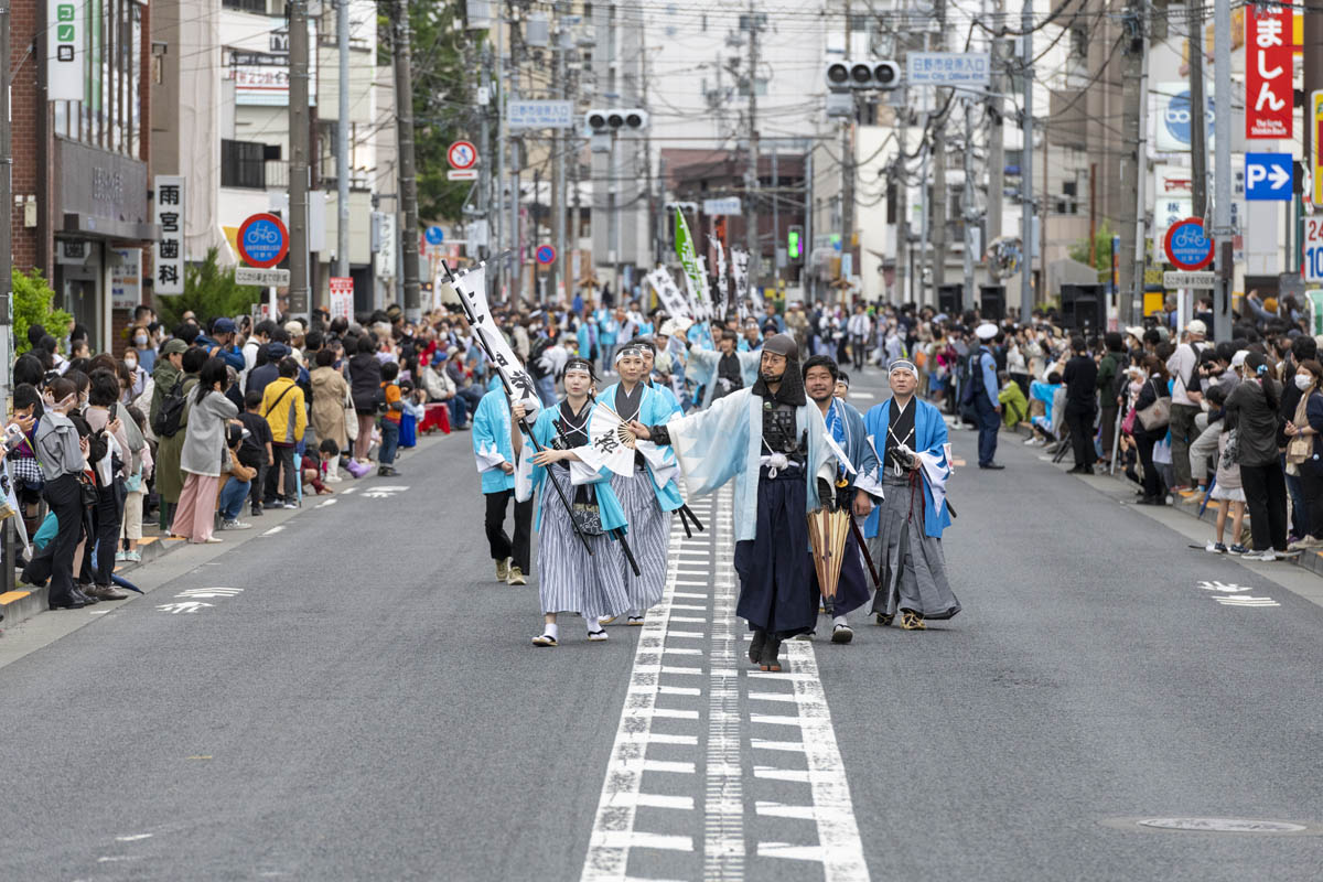 ひの新選組まつり「待たせたな！」、でも、雨には参った、ねっ。