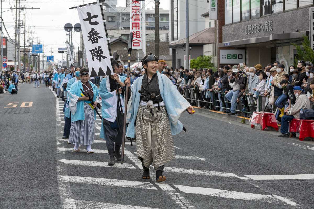 ひの新選組まつり「待たせたな！」、でも、雨には参った、ねっ。