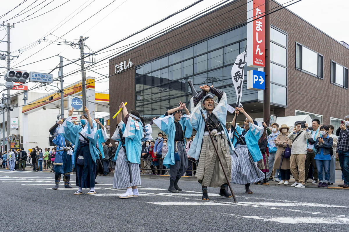 ひの新選組まつり「待たせたな！」、でも、雨には参った、ねっ。